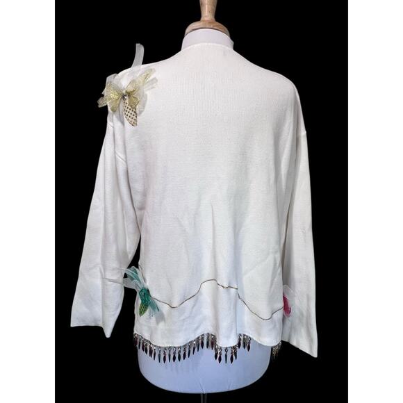 Vintage Shane Lee Christmas Tree Lights Fringe Hem Cardigan Sweater Womens XXL - Picture 8 of 11